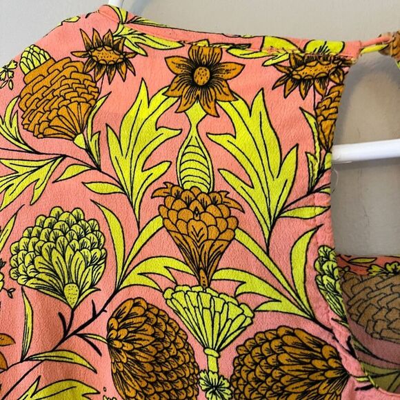 H&M Womens Neon Orange Pink Blouse 12 Floral Colorful High Low Summer Festival - Picture 6 of 7